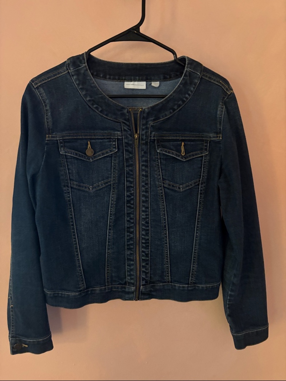 New York & Company Dark Blue Denim Zip Jacket